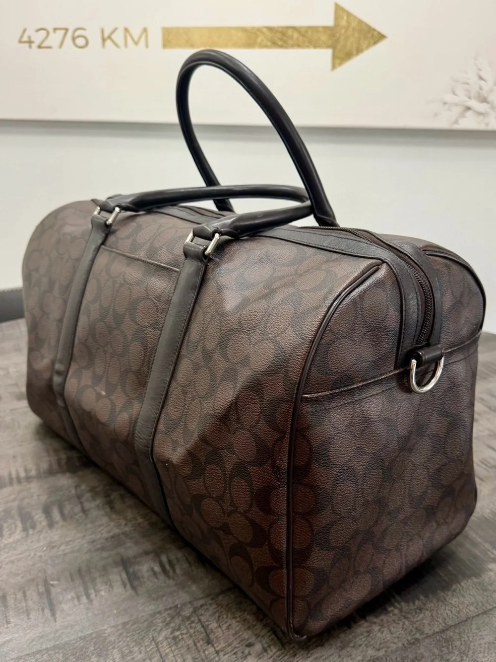 Coach Brown Signature Canvas Duffel with Dark Brown Trim